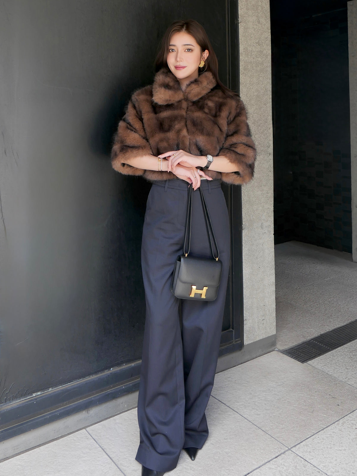 【célon】fur crop jacket