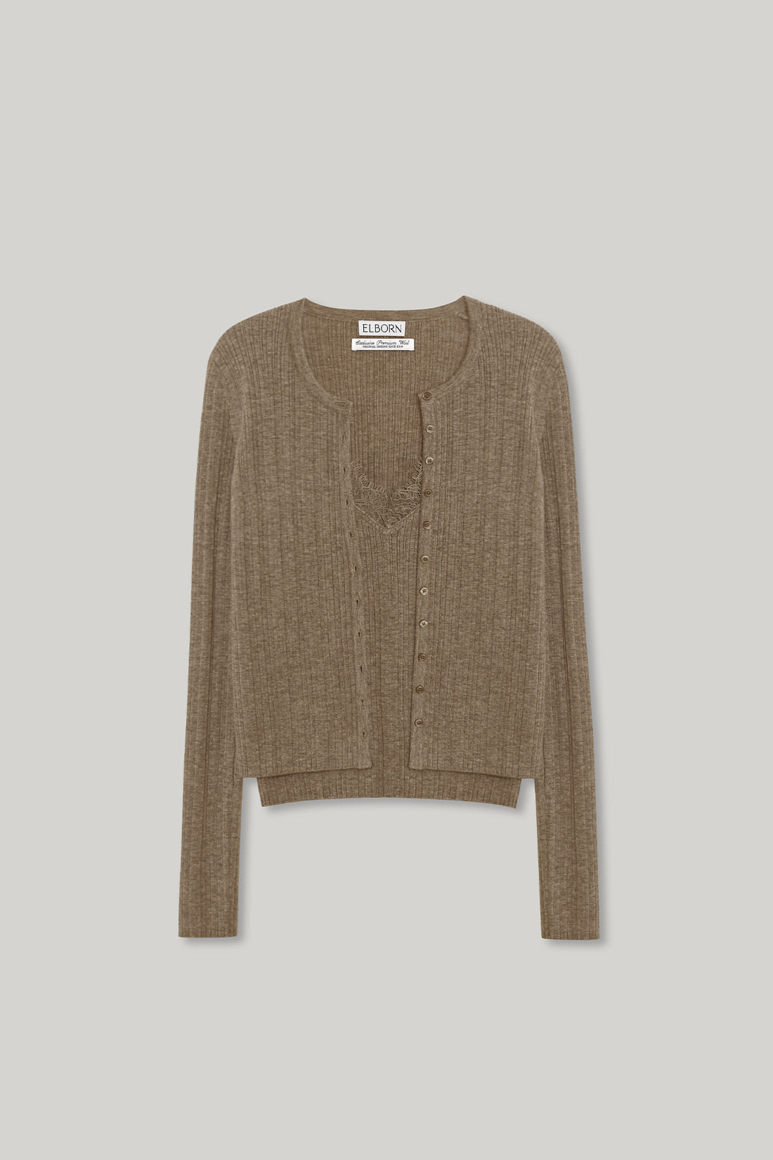 【ELBORN】Lace Wool Knit Cardigan Set-up