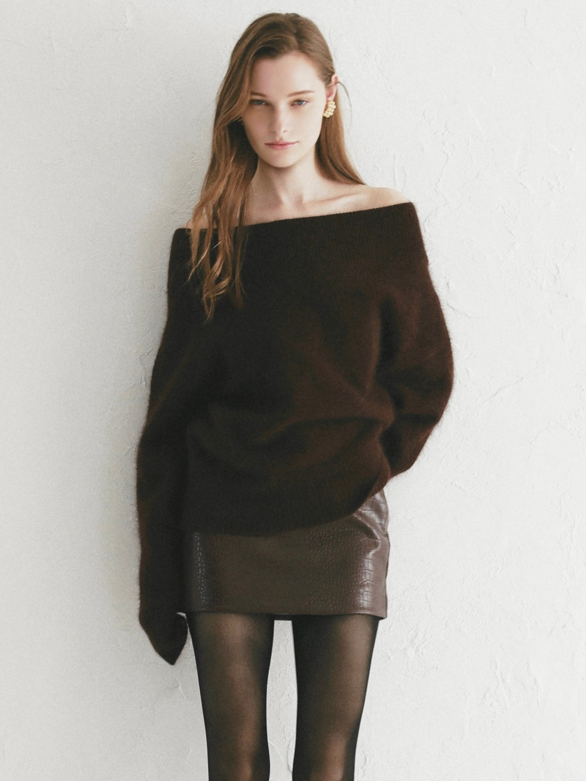 【célon】angora wool off shoulder knit