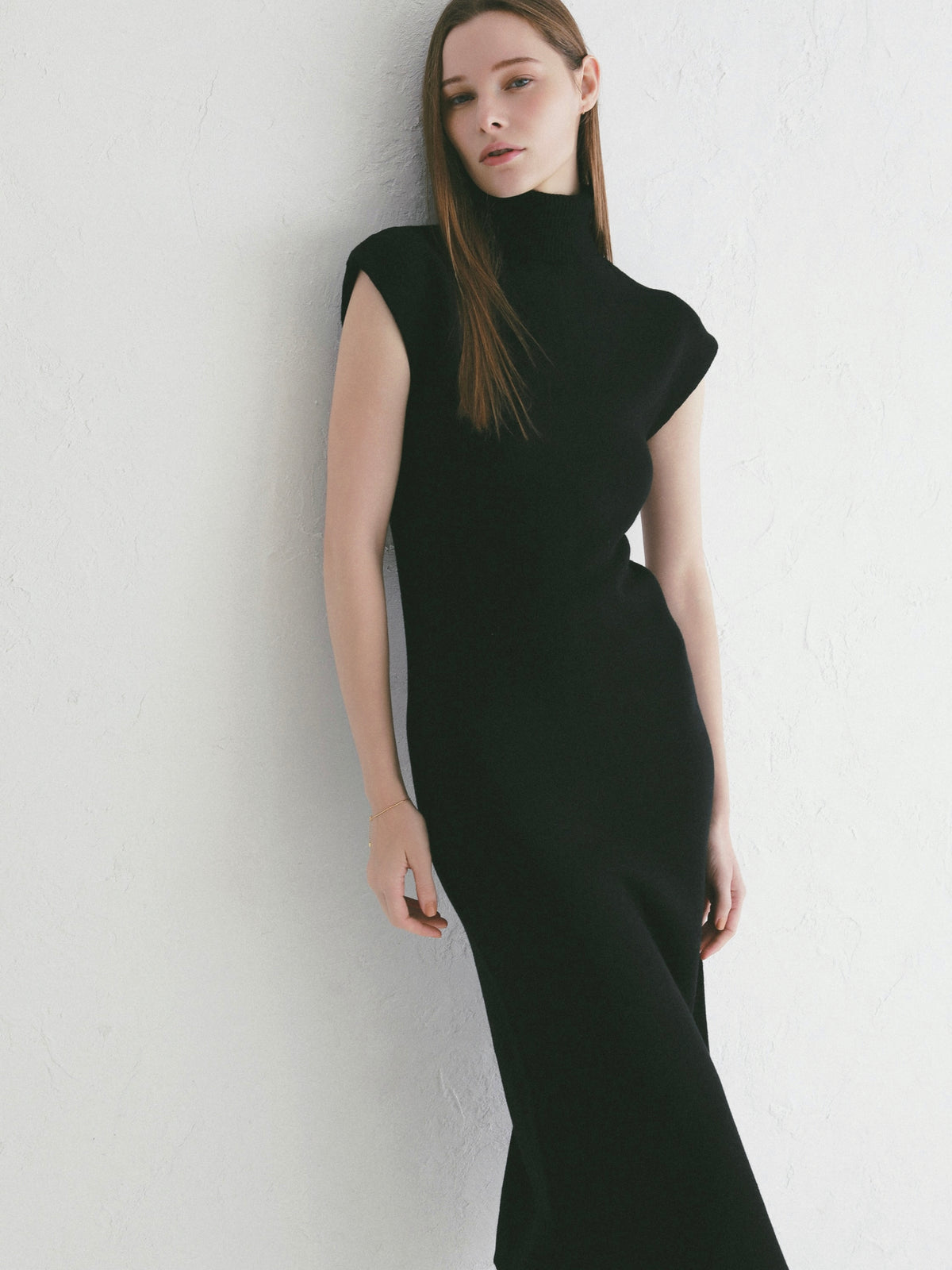 【célon】high neck cap sleeve knit dress