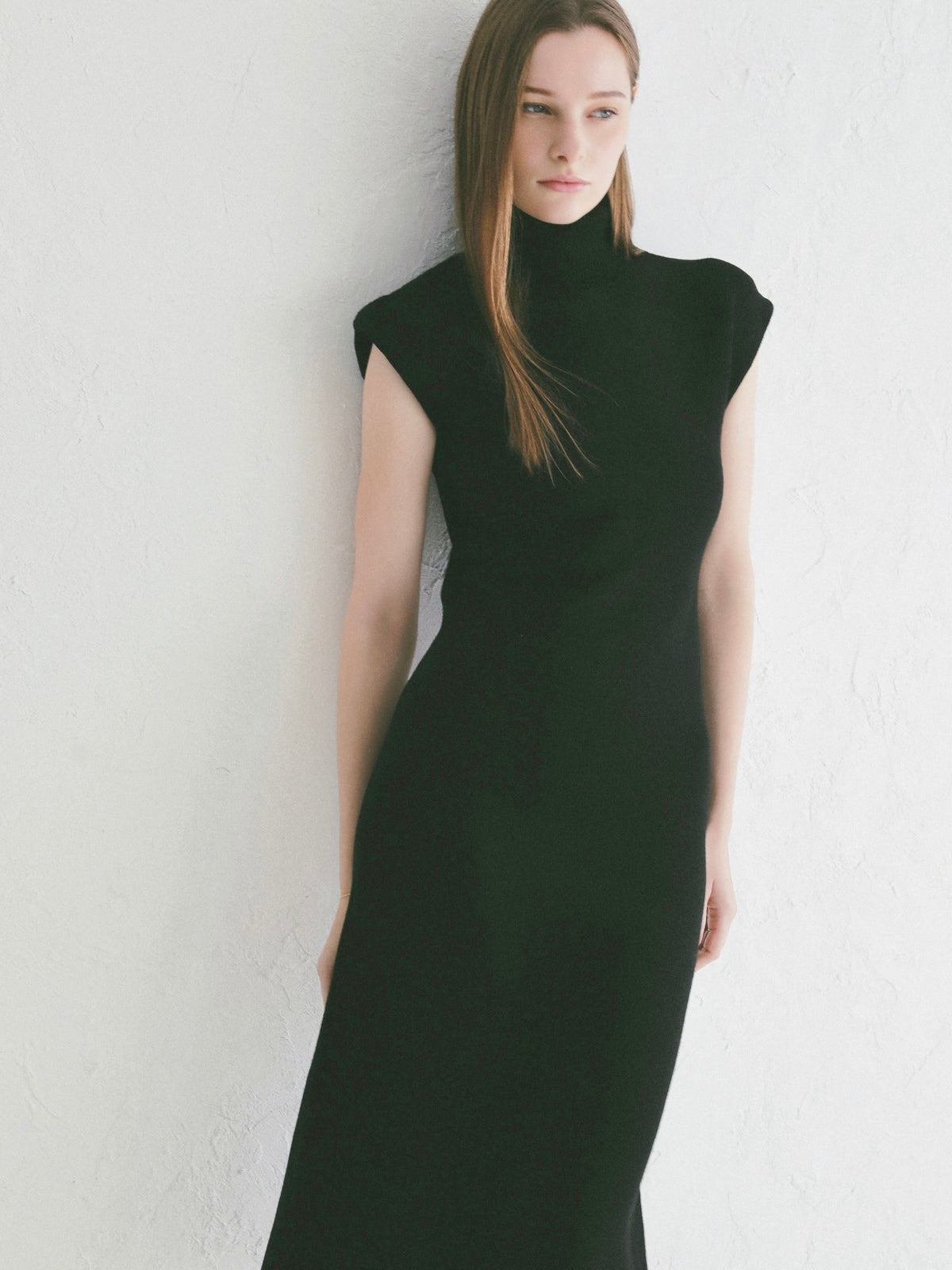 【célon】high neck cap sleeve knit dress