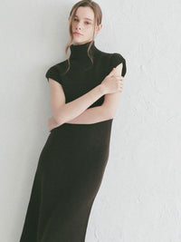 【célon】high neck cap sleeve knit dress