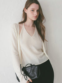 【célon】wool layered halter neck knit cardigan