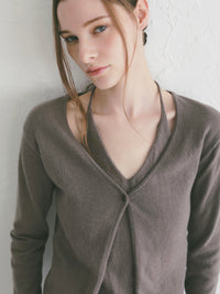 【célon】wool layered halter neck knit cardigan