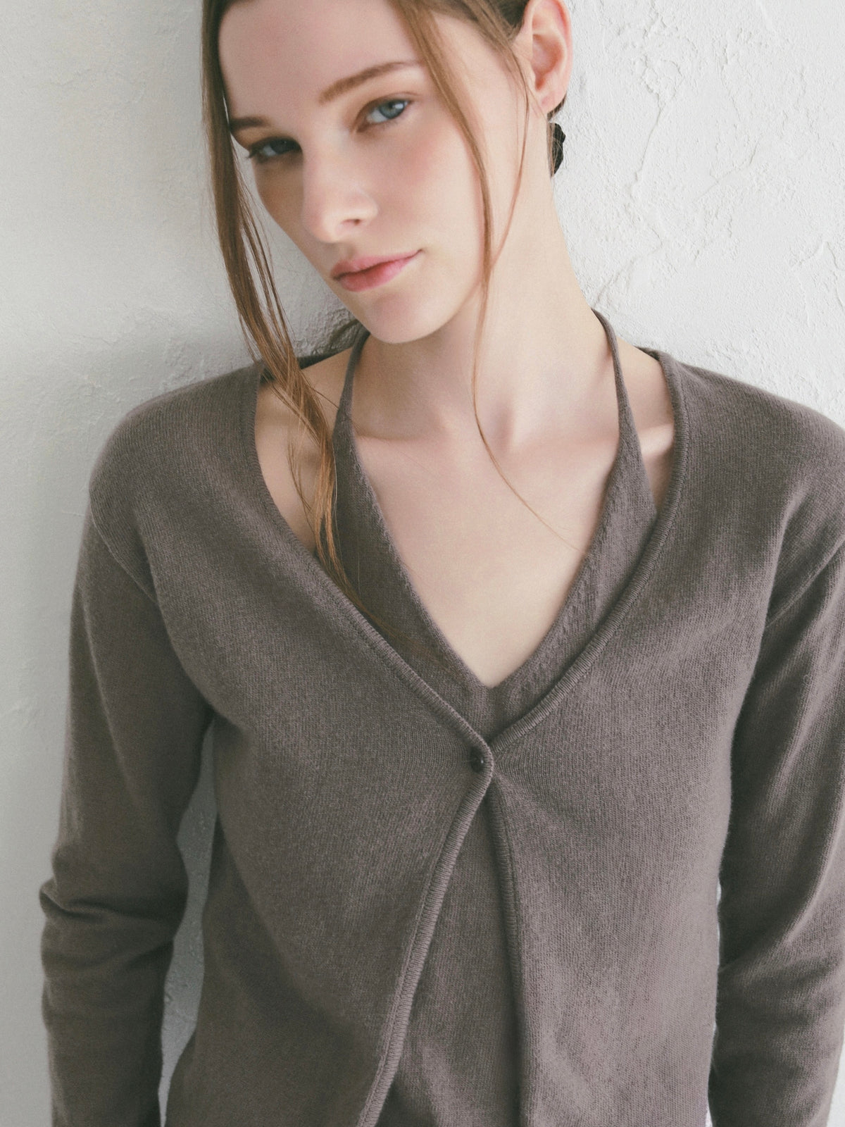 【célon】wool layered halter neck knit cardigan