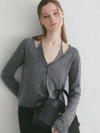 【célon】wool layered halter neck knit cardigan