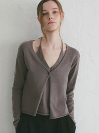 【célon】wool layered halter neck knit cardigan