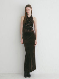 【célon】velours fluid halter neck top