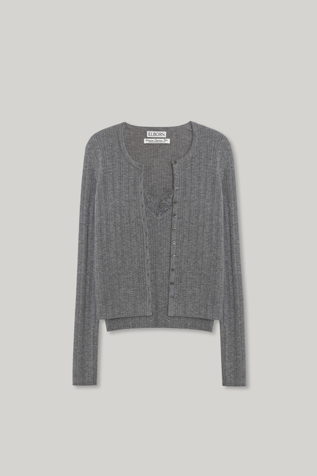 【ELBORN】Lace Wool Knit Cardigan Set-up