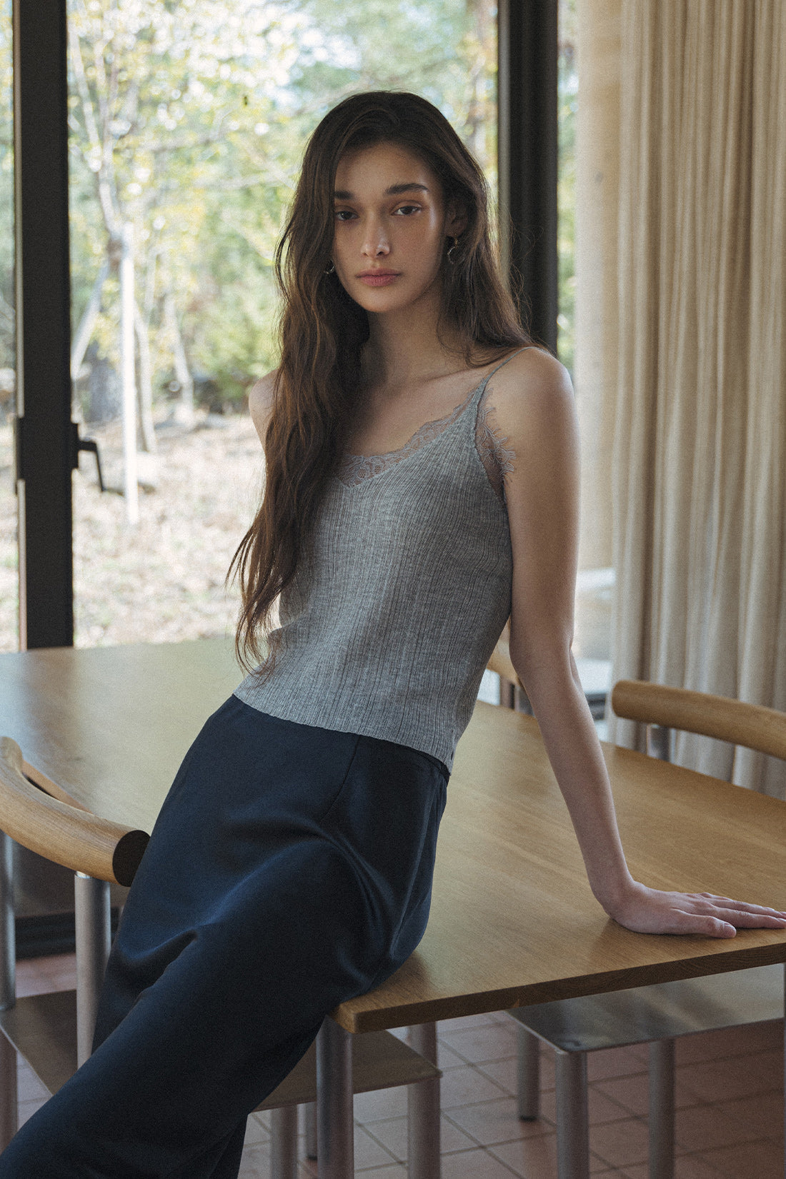 【ELBORN】Lace Wool Knit Cardigan Set-up