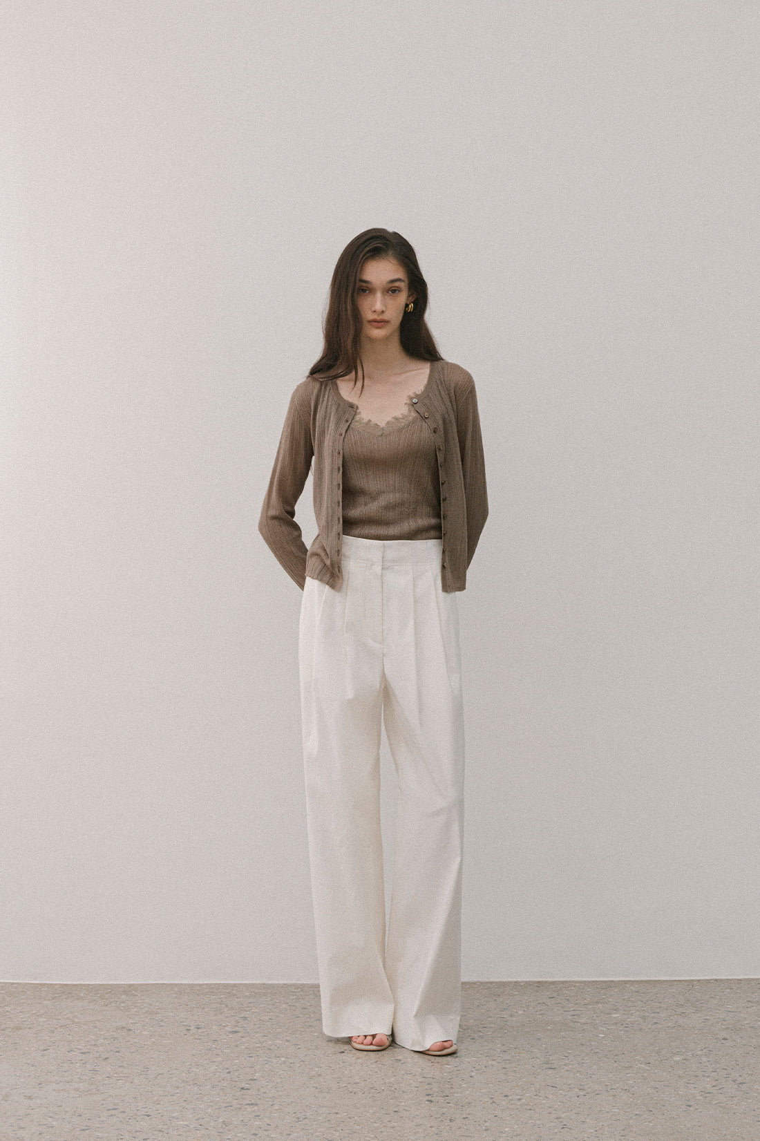 【ELBORN】Lace Wool Knit Cardigan Set-up