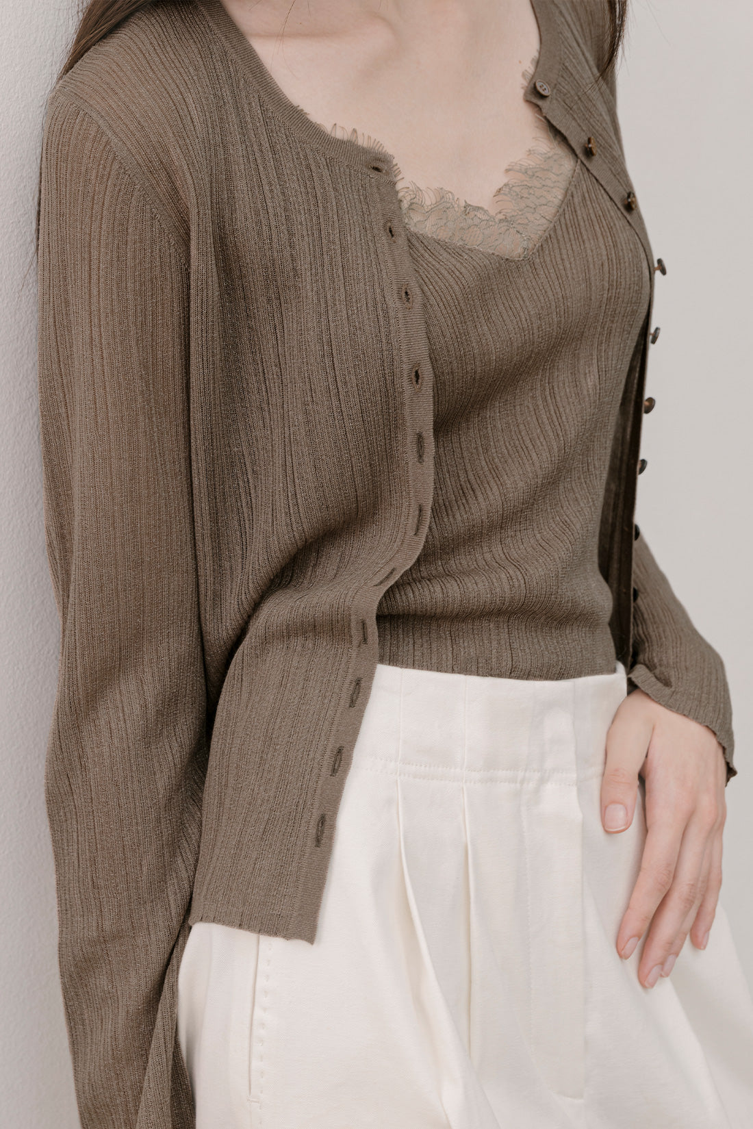 【ELBORN】Lace Wool Knit Cardigan Set-up