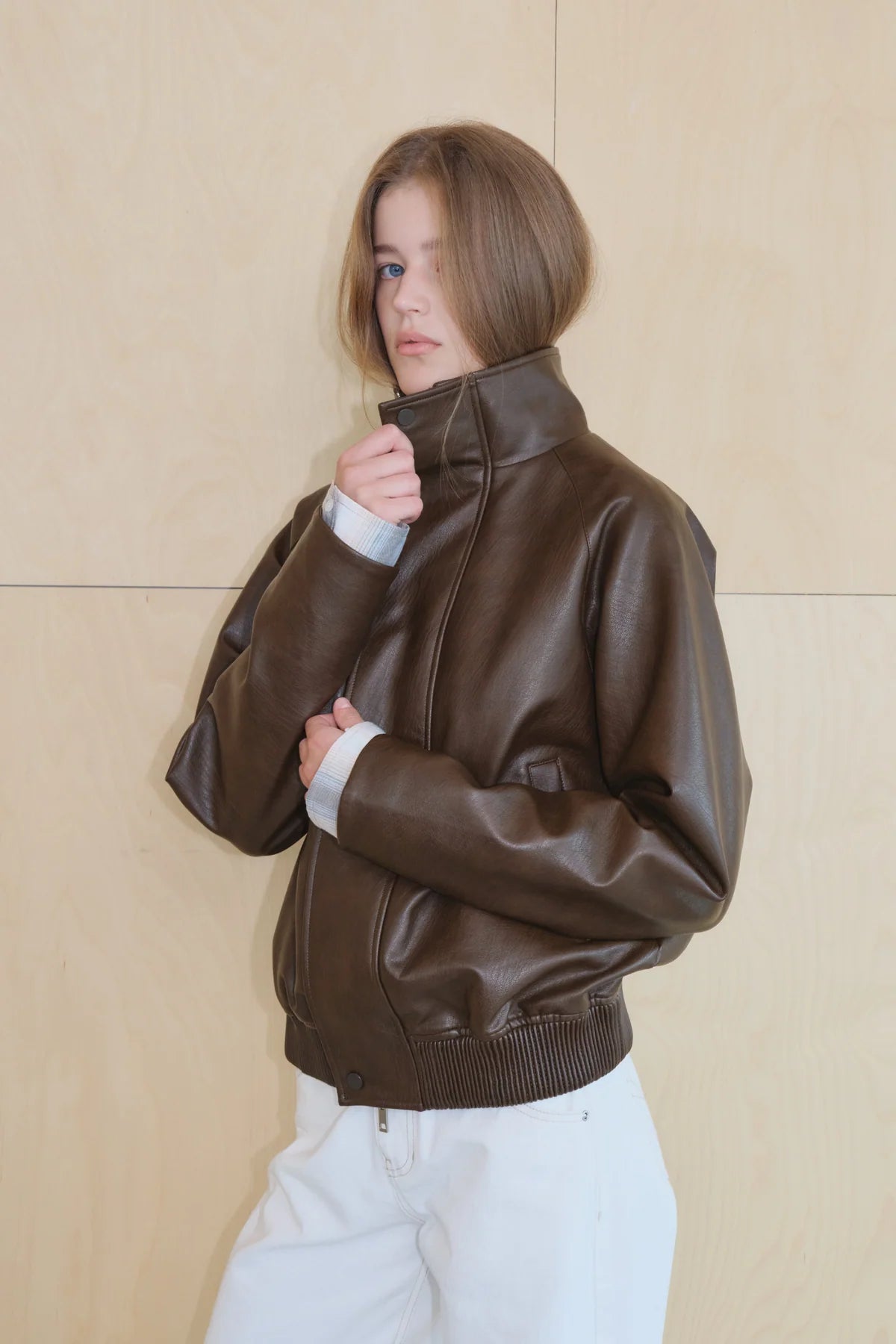 【KUMÉ】Faux Leather Highneck Blouson